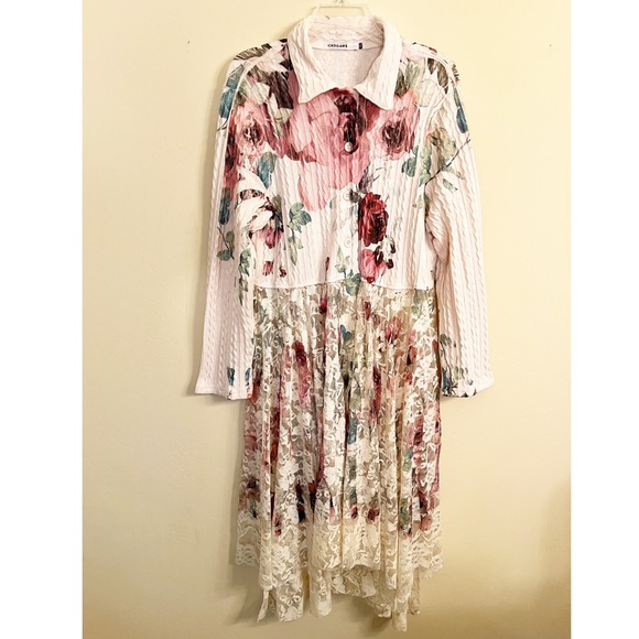 ORIGAMI SWEATER CARDIGAN DUSTER floral big rose lace boho western Size 2 XL - Picture 5 of 9